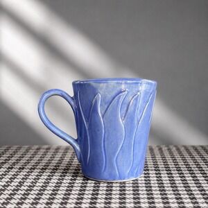 Fioriware Pottery Lily Pattern Periwinkle Blue Mug, made Zanesville, Ohio VTG